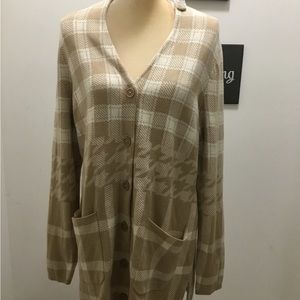 Isaac Mizrahi Houndstooth Beige & Cream Cardigan Sweater NEW Ladies Sz Med